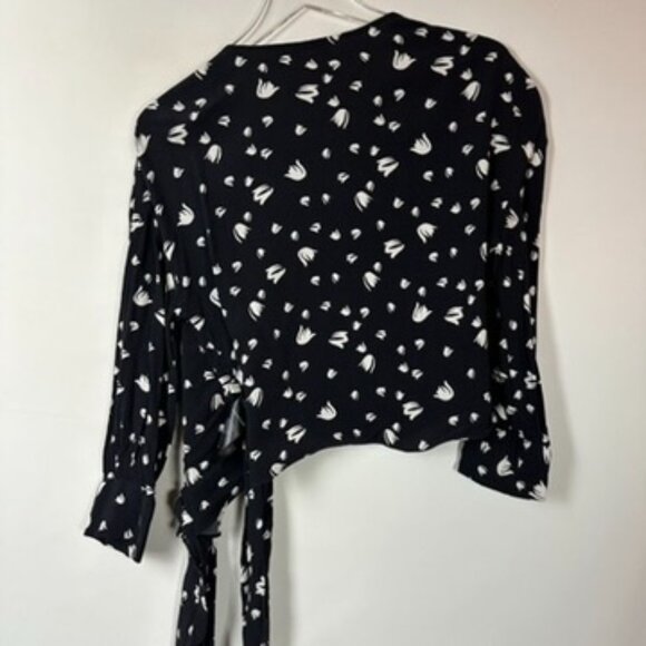 WHISTLES Serena Mini Tulip Wrap Top Black Crepe - Picture 4 of 12